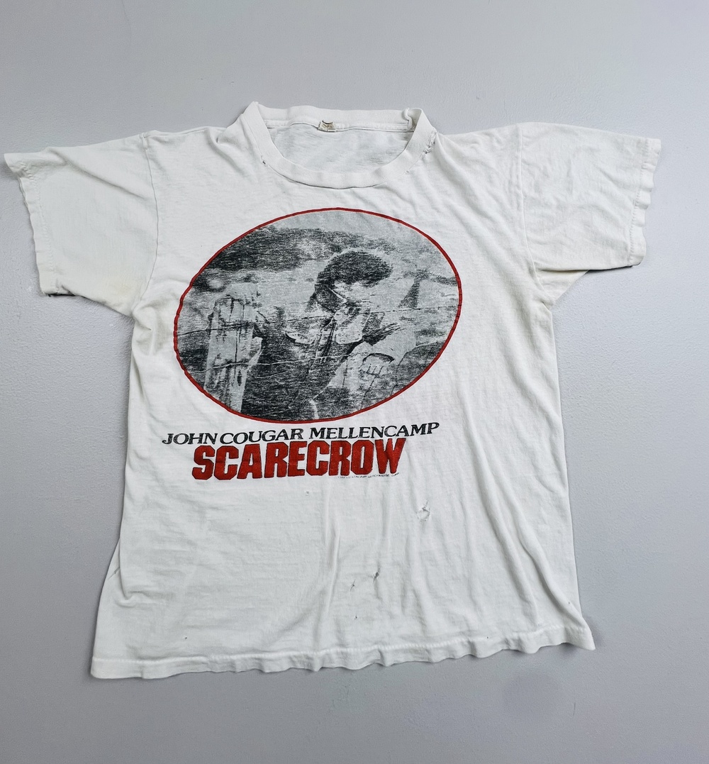 Vintage John Cougar Mellencamp Shirt Mens White Scarecrow Tour 85-86 Tee